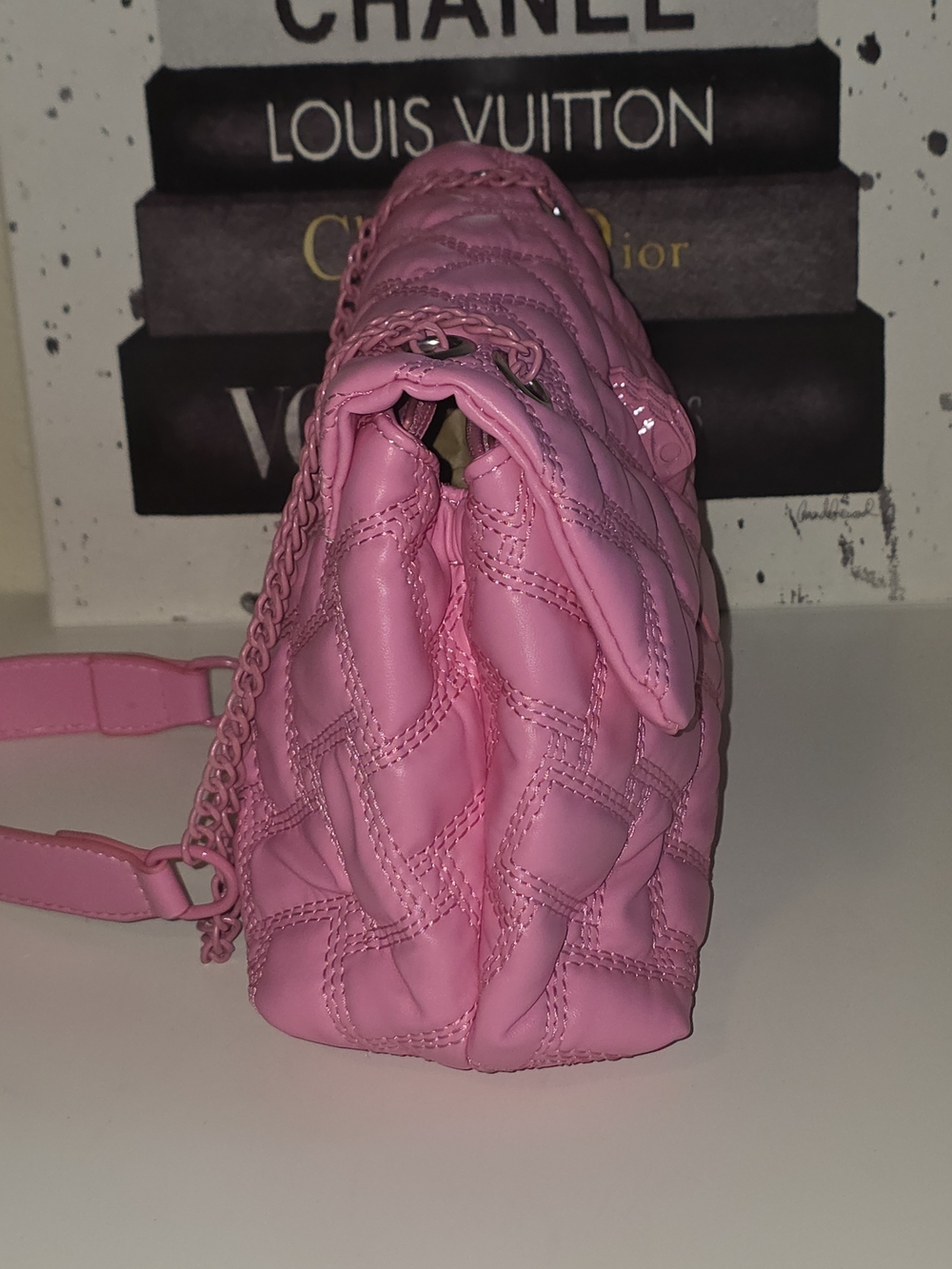 Dolls Kill Pink Quilted Chain-Detail Crossbody Bag - Picture 3 of 15